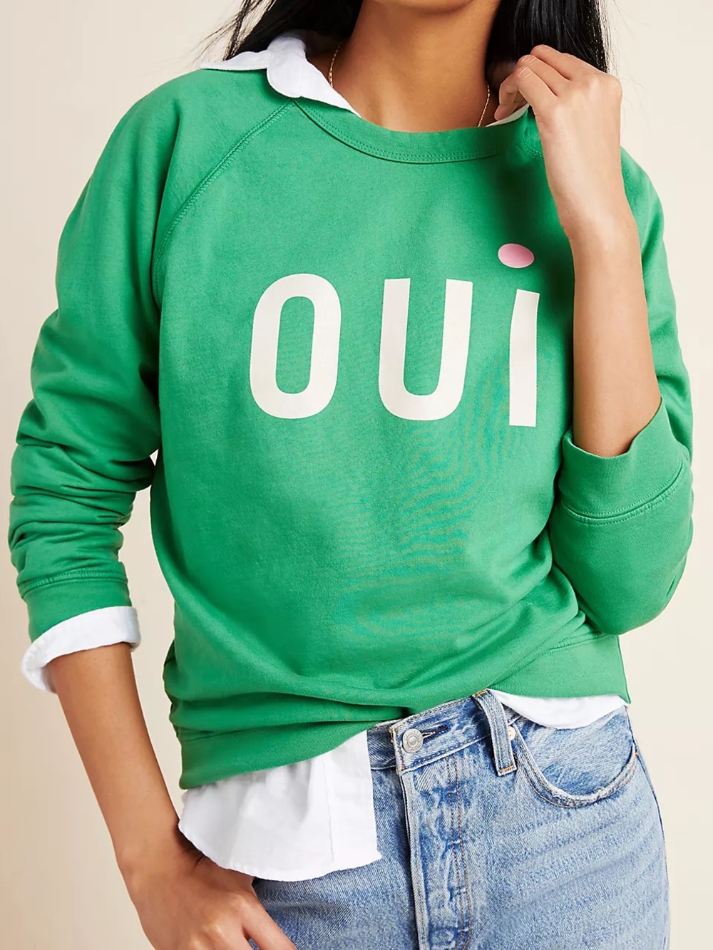 Clare V. x Anthropologie Oui Sweatshirt Green Graphic Crewneck Small Long Sleeve